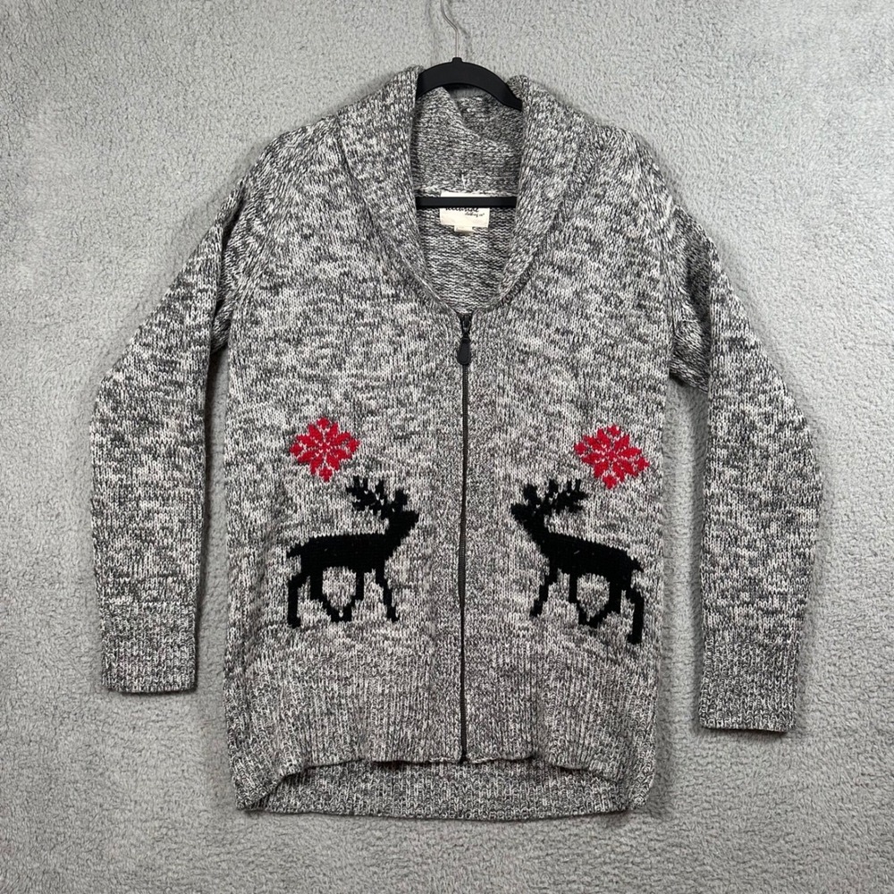 Telluride Clothing Co Women's L/XL Gray Reindeer Wool Blend Zip Hoodie Sweater